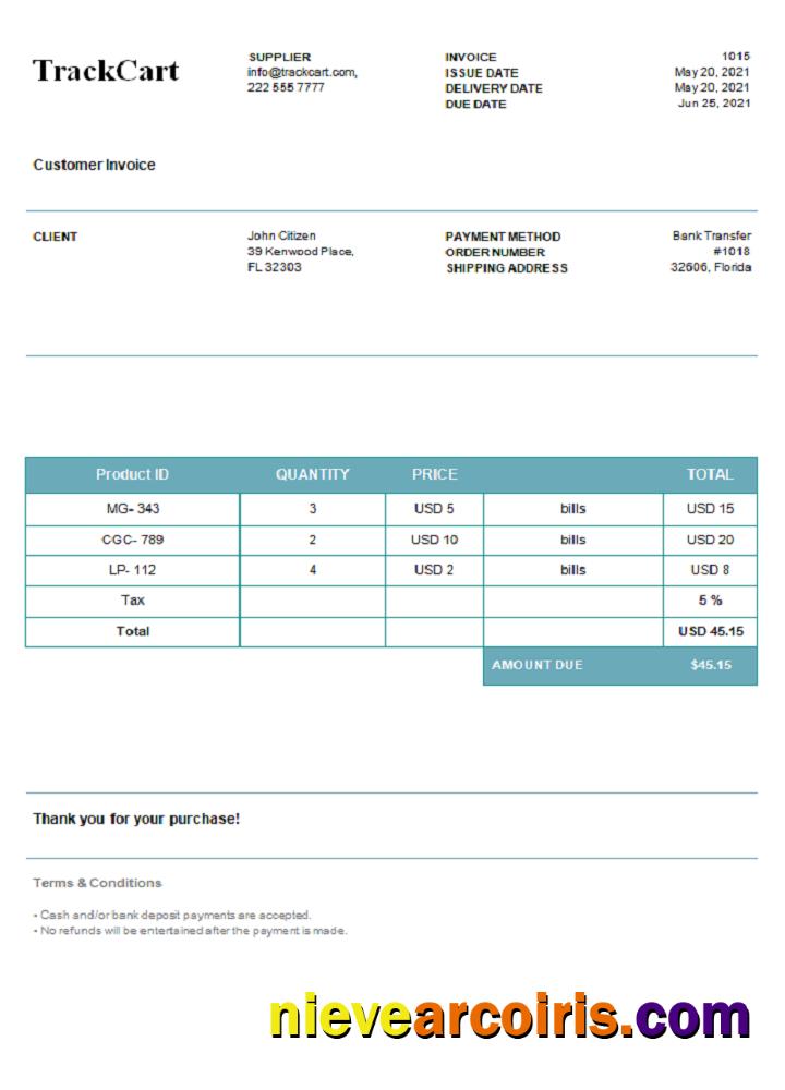 USA TrackCart invoice